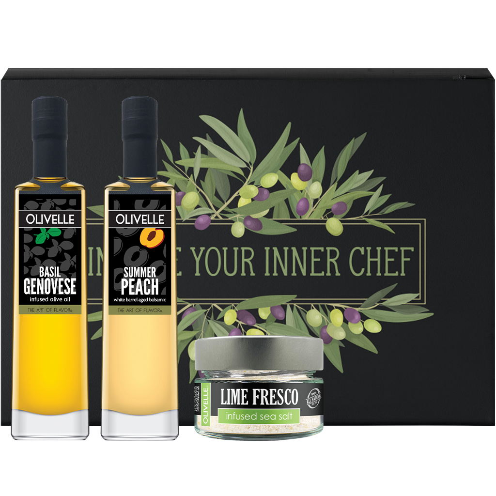 Caprese Salad gift crate with olive oil and Balsamic Vinegar